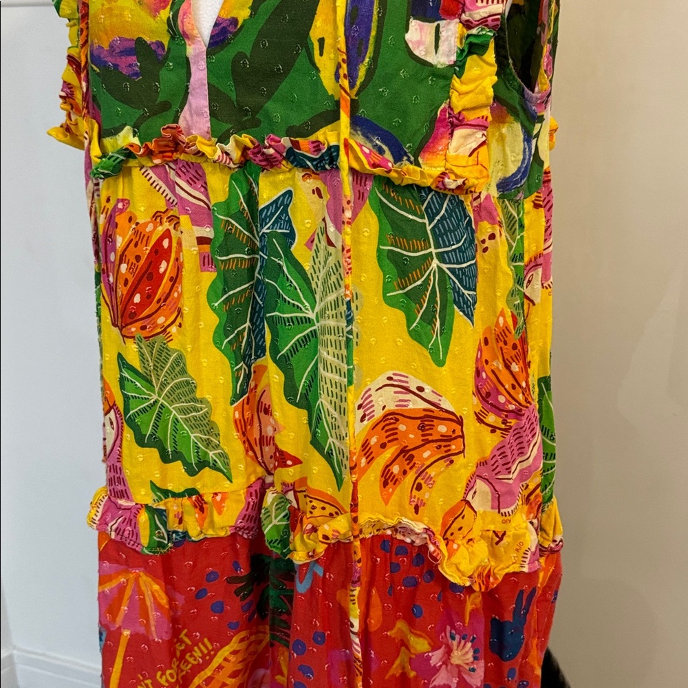 🌴Farm Rio Mixed Prints Tiered Tropical Maxi Dress - Picture 8 of 9